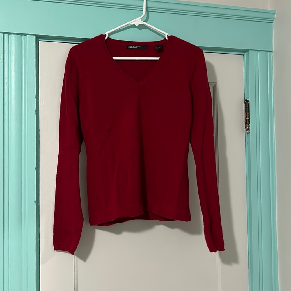 Deep red vneck Cashmere sweater